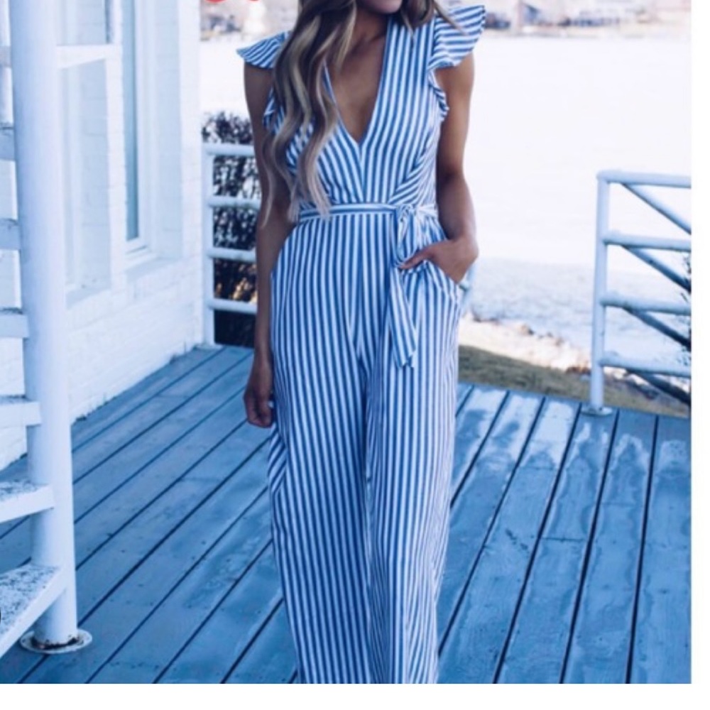 Vici Collection blue pinstripe jumpsuit